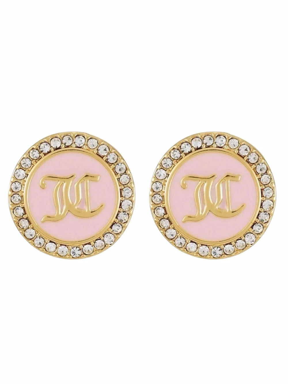 Juicy Couture Goldtone and Pave Crystal Glass Stone Pink Circle Stud Earrings